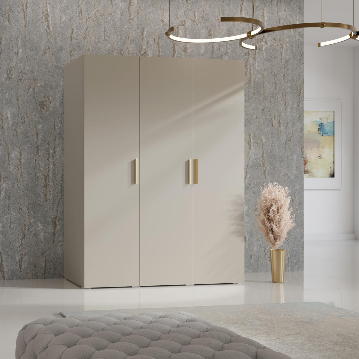 DREHTÜRENSCHRANK Napoli 3D 150 Kaschmir (schwarzer oder goldener Griff) - Kaschmir/Silberfarben, Holzwerkstoff/Kunststoff (150/35/60cm) - mzm24