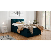 BOXBETT Diamaro 120x200 cm mit Bettkasten und Topper - Dunkeltürkis - Türkis, Holz (120/200cm) - Homesy