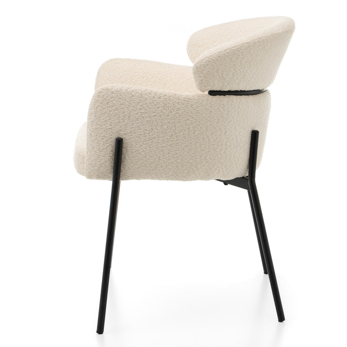 STUHL BOLZANO gepolsterter mit Steppung - hellbeige - Boucle - Ecru/Schwarz, Textil/Metall (62/80/61cm) - NEW HOME