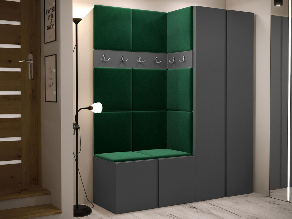 GARDEROBEN-SET Orion III - Graphitfarben/Grün, Holzwerkstoff/Kunststoff (158/186/46cm) - MIRJAN24