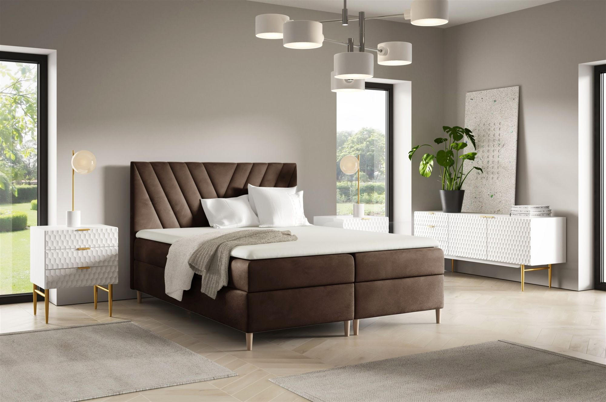 BOXBETT Espen In überlänge - Braun, Holzwerkstoff/Textil (140/220cm) - Fun Möbel