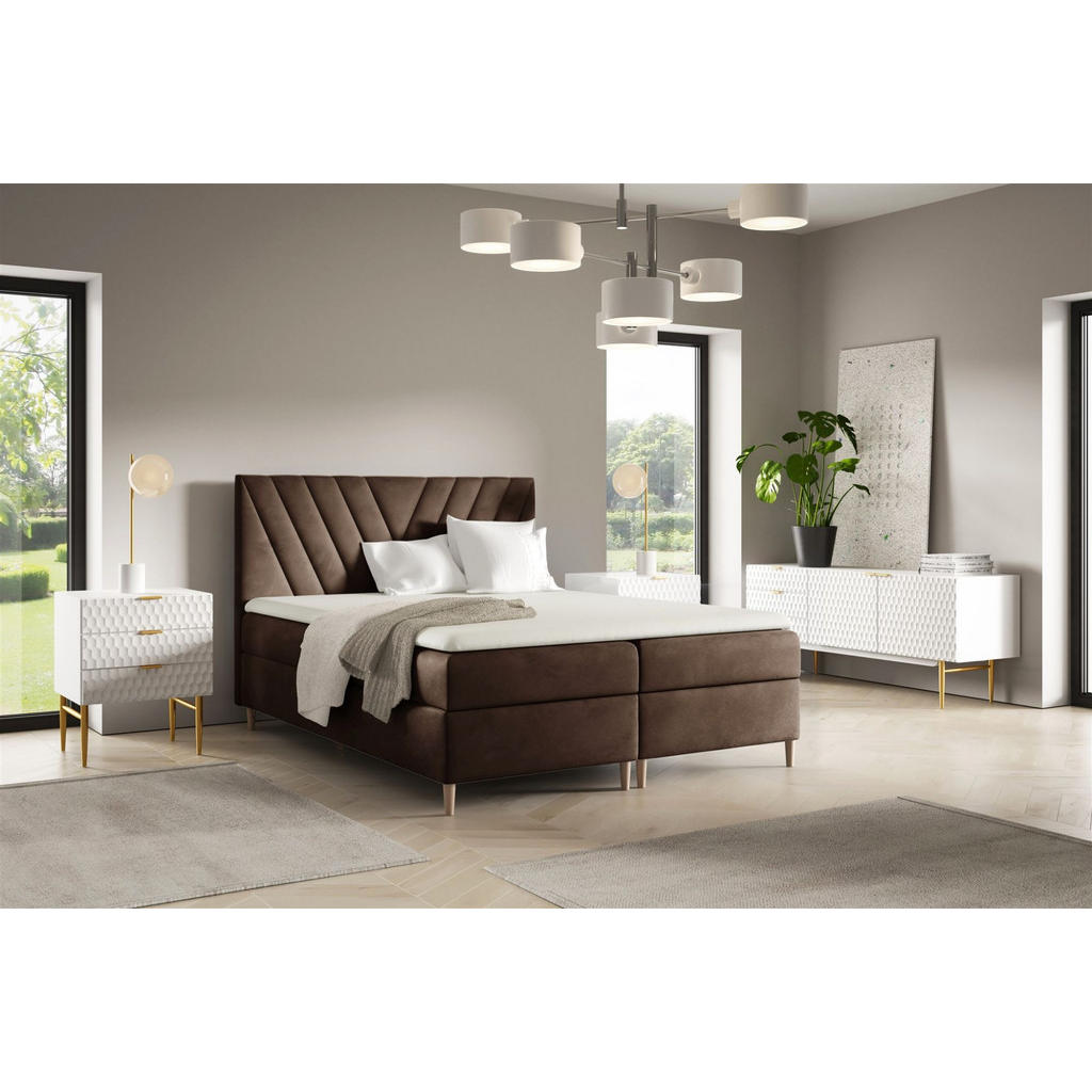 Thumbnail - Fun Möbel Boxbett, Braun, Textil, 180x200 cm, Schlafzimmer, Betten, Boxspringbetten
