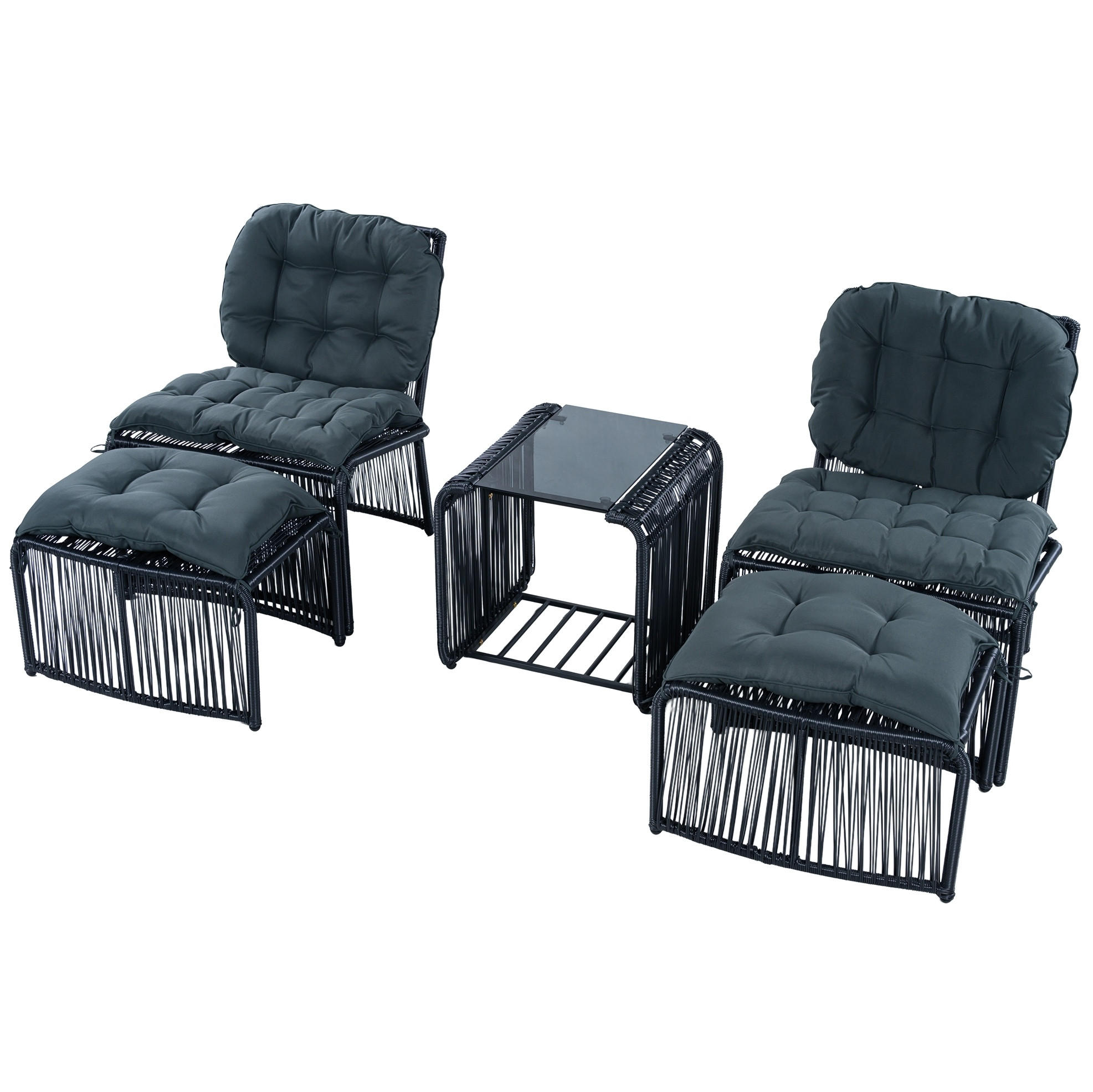 GARTENMÖBEL-SET 51/51/50,5 cm schwarz/grau aus Eisen, Glas und Polyester mit Kissen - Schwarz, Metall - OKWISH