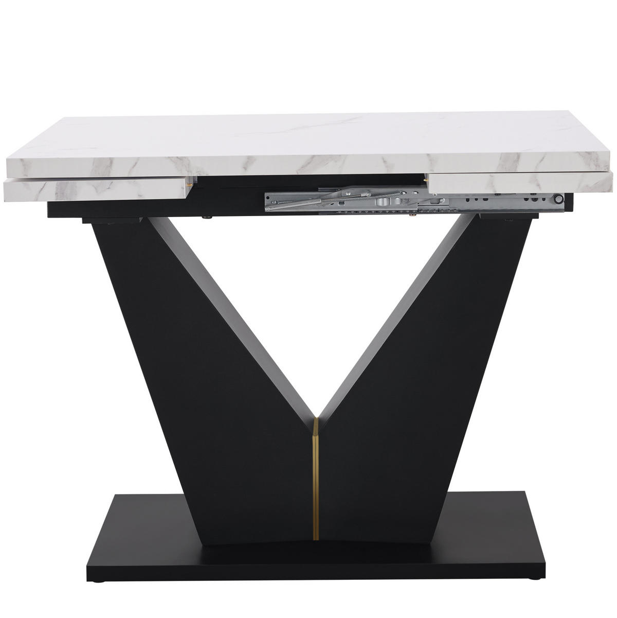 ESSTISCH 99-159/75/75 cm ausziehbar mit Marmordekor und V-förmigen Metallbeinen, Weiß/Schwarz - Weiß, Holzwerkstoff (99/75/75cm) - Redom