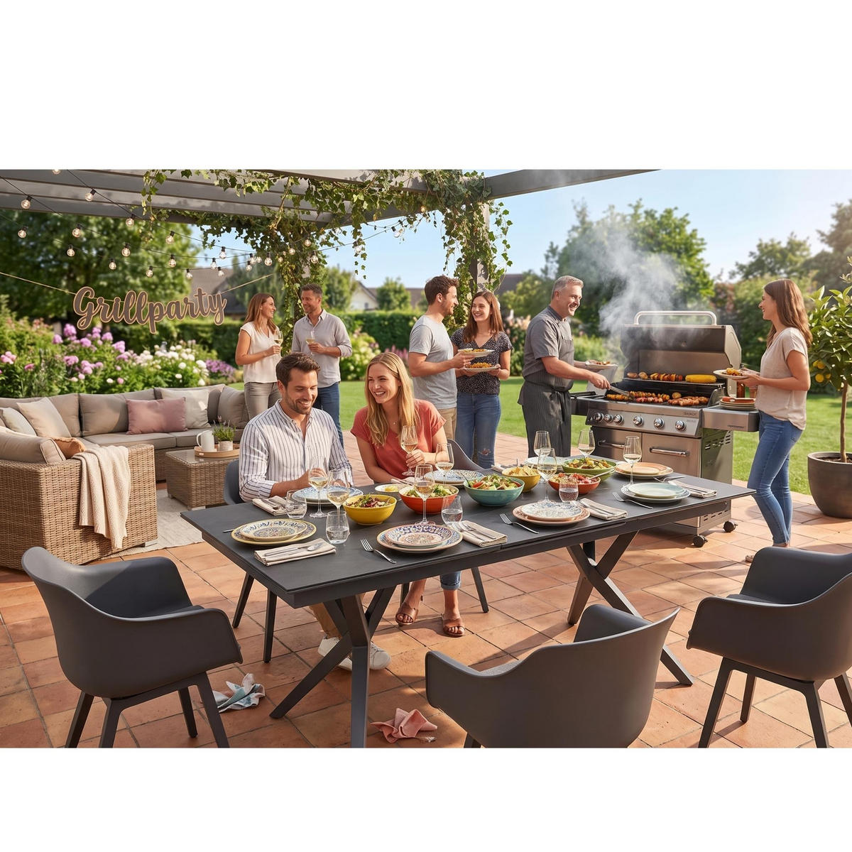 GARTENTISCH Valor ausziehbar - Dunkelgrau, Metall (210/90/76cm) - Mr. Deko