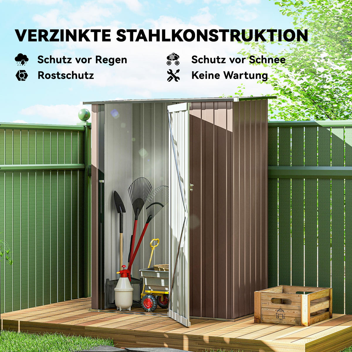GERÄTEHAUS mit Pultdach 1,07 m² 142 x 84 x 189 cm Braun - Braun, Metall (86/189/142cm) - Outsunny