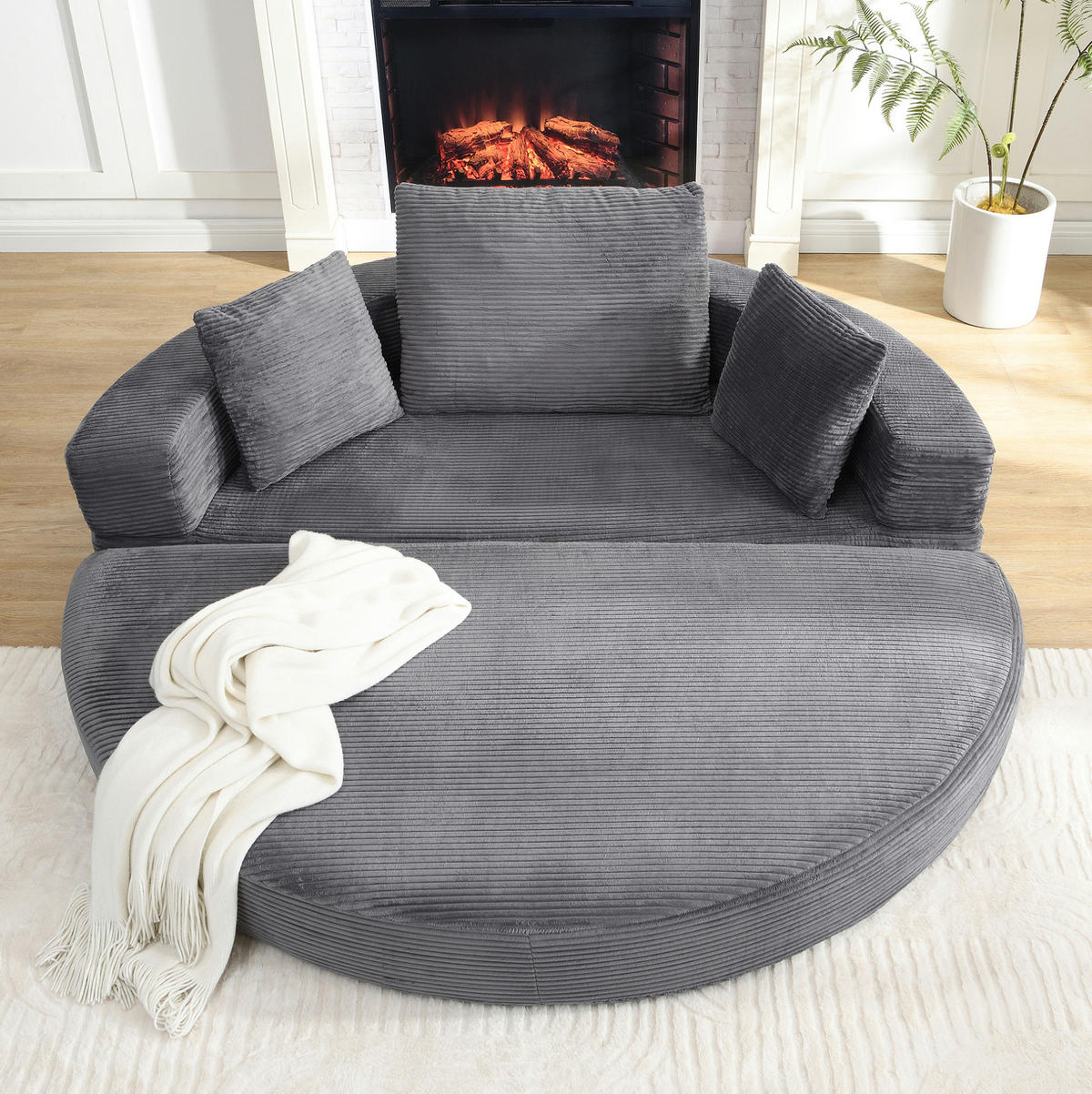 SOFABETT 2-in-1 klappbar 173x176 cm Cord Gray - Grau, Kunststoff (176/40/173cm) - Meubliv