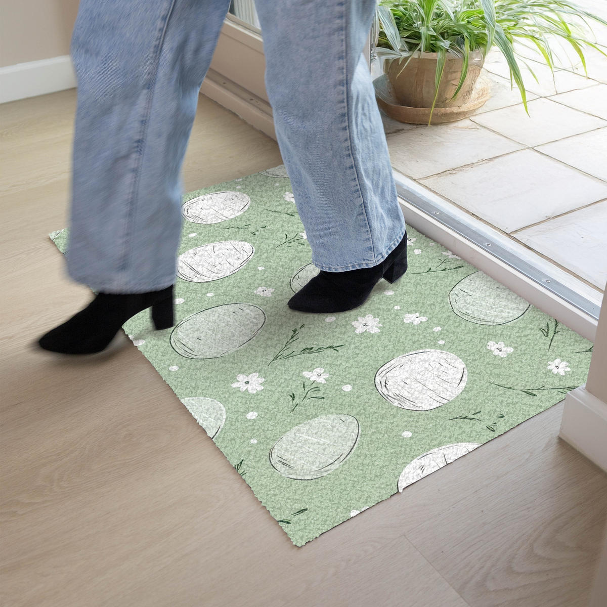 FUSSMATTE Grün - Eier - Muster 90x60 cm - Waldgrün, Kunststoff (60/90cm) - MuchoWow