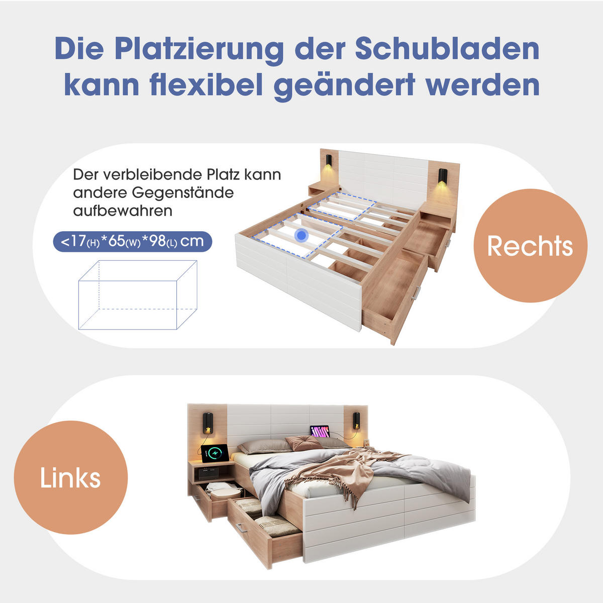 DOPPELBETT Weiß 255/207/80 cm - Weiß, Holzwerkstoff (180/200cm) - Urban Meuble