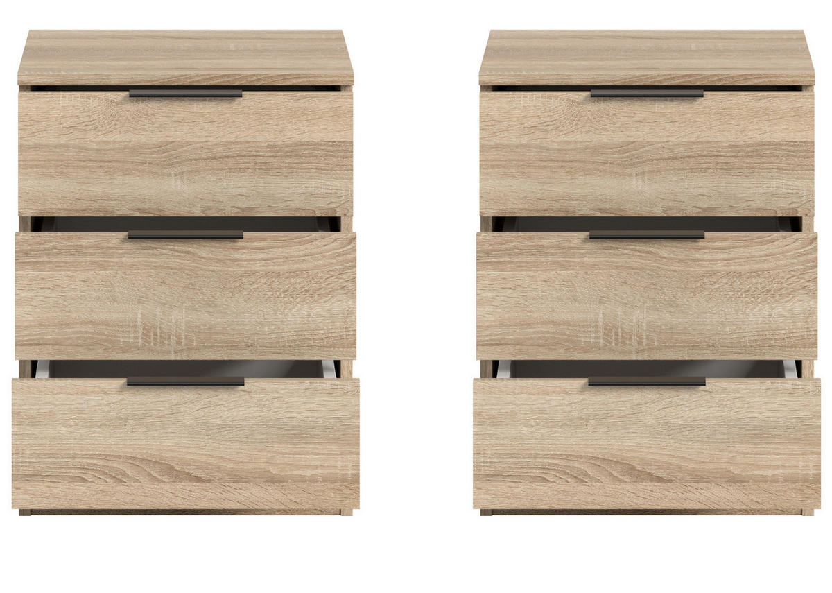 NACHTTISCH 2er Set Eiche Sonoma 45 x 60 cm, Nachtkommode in Komforthöhe - Eichefarben/Schwarz, Holzwerkstoff/Kunststoff (45/60/40cm) - Inn.Furn