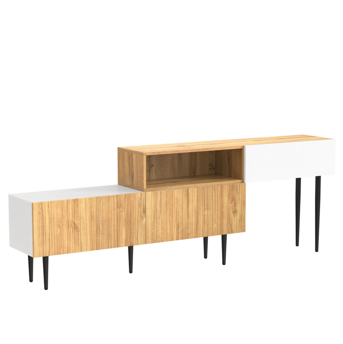 LOWBOARD 120-240/30/63,5 cm aus MDF und Spanplatte mit modularem Design Weiß/Holzfarben - Naturfarben, Holzwerkstoff (220/63.5/30cm) - Modenvie