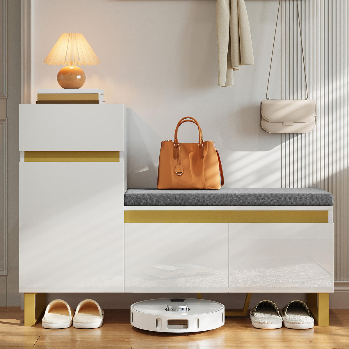 SCHUHSCHRANK groß mehrstufig mit Türen - Weiß, Holz (120/85/35cm) - LEBENLANG