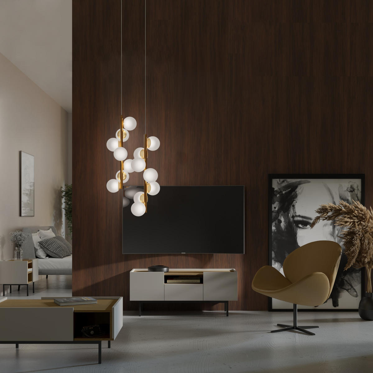 RECHTS Nachttisch auf Beinen Noel 50 Kaschmir/Cremona-Eiche - Kaschmir/Eichefarben, Holzwerkstoff/Metall (53/50/42cm) - mzm24