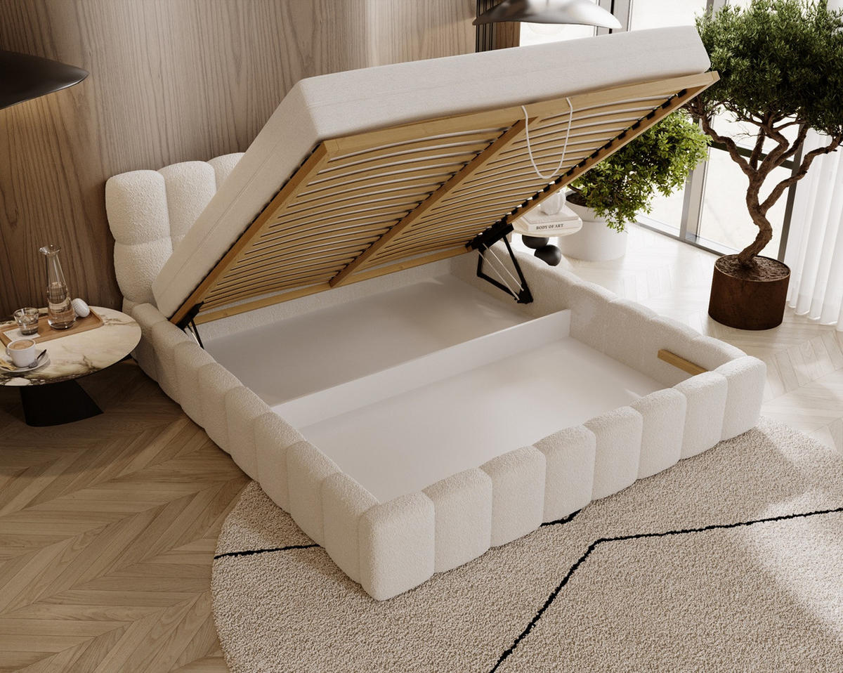 POLSTERBETT ALMA 180 x 200 cm, Bubble, Bouclé, creme - Creme, Textil (180/200cm) - Labett