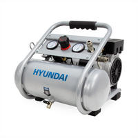 SILENT Kompressor SAC75008 (9 bar, 8L, tragbar, ÖLFREI, 49 dB, 750 W / 1 PS) - Silberfarben, Metall (41/41/35cm) - HYUNDAI