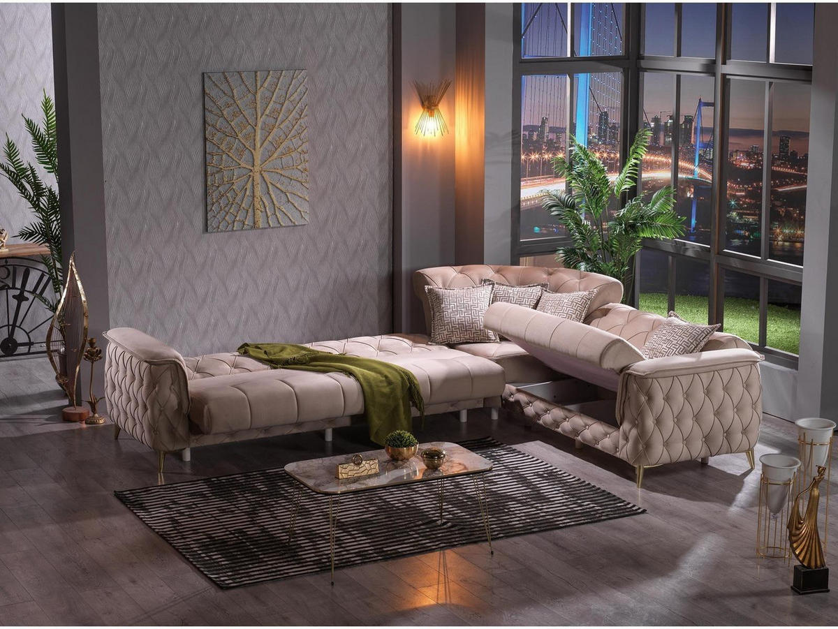 ECKSCHLAFSOFA Sucre Beige - Langer Schenkel Links - Beige, Holzwerkstoff/Kunststoff (315/245cm)