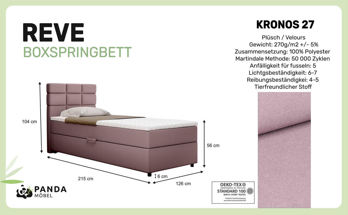 BOXBETT Reve 120 x 200 cm mit Bettkasten und Lattenrost ohne matratze - rosa - Rosa, Holz (120/200cm) - Panda Möbel