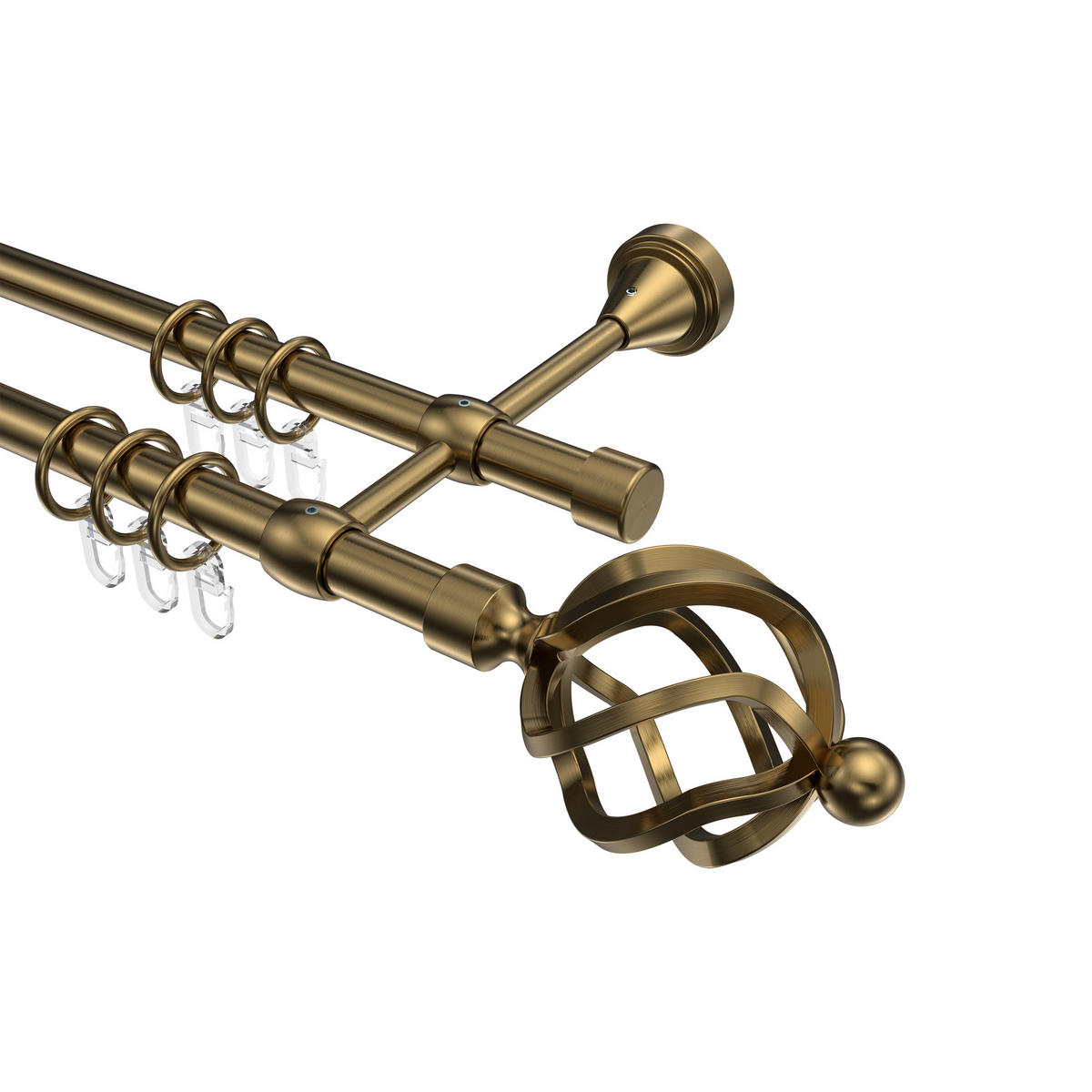 GARDINENSTANGE Primus Paolo 540 cm (geteilt in 3 x 180 cm), 2-läufig, 16 mm Ø Messing Antik - Messingfarben/Bronzefarben, Metall (540cm) - INTERDECO