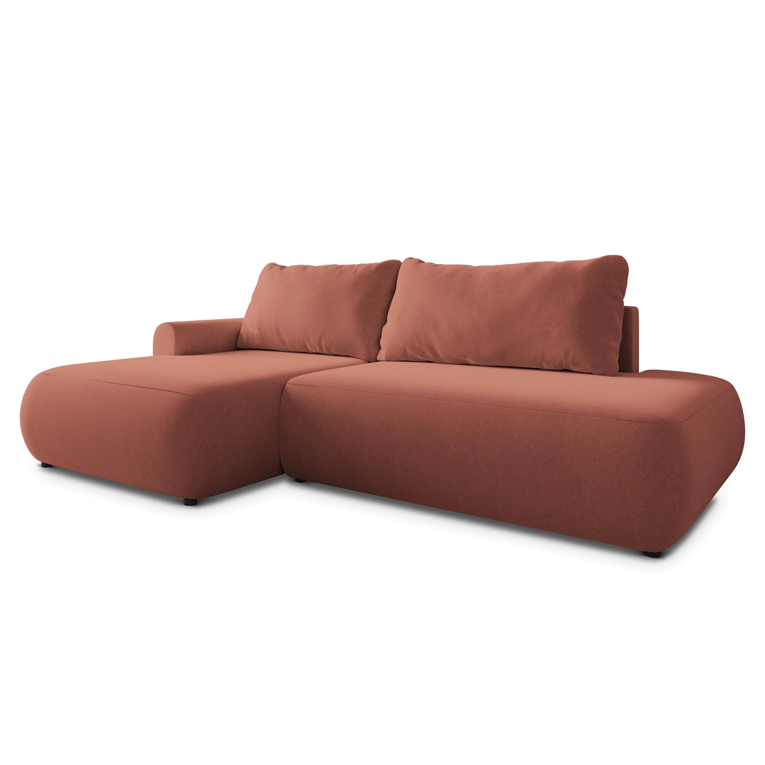 ECKSOFA NUVIRA CL L-S Koralle Samtstoff mit Schlaffunktion - Koralle, Holzwerkstoff/Textil (279/158cm) - MASSENO