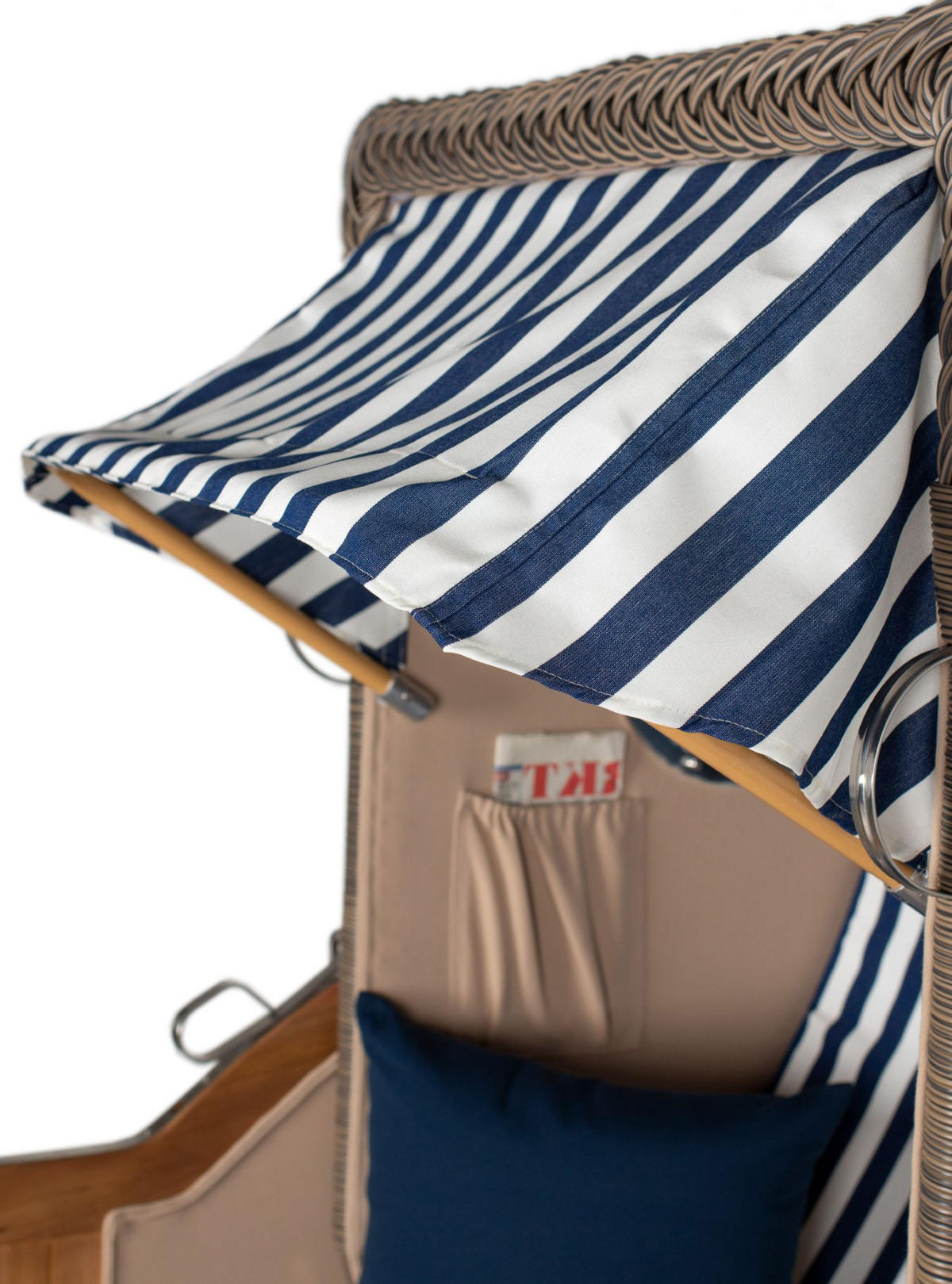 STRANDKORB Komplettset: Ammersee Single Teak Bullauge - PE grau - Modell 518 - Blau/Weiß, Holz/Kunststoff (96/165/80cm) - bene living