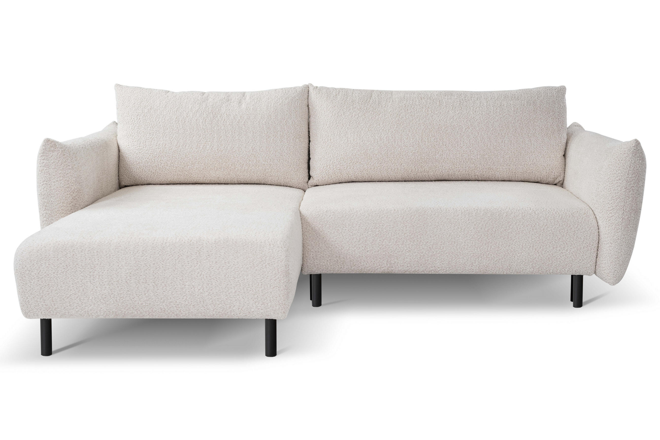 ECKSOFA ADEL mit Schlaffunktion und Bettkasten, L-förm, Metallbeine, verstellbar lose Rückenkissen, freistehend, LINKS, 171x257x90 cm, Cream - Creme, Holz/Textil (171/257cm) - DomoHome
