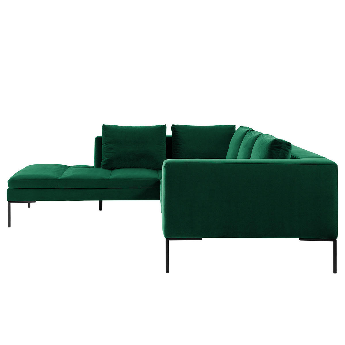 ECKSOFA mit Ottomane - Dunkelgrün/Schwarz, Textil/Metall (255/230cm) - home24