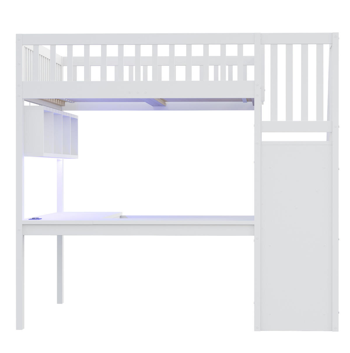 HOCHBETT 140/200 cm mit Schreibtisch, LED, Steckdosen und Stauraumtreppe, Weiß - Weiß, Holzwerkstoff (140/200cm) - Redom