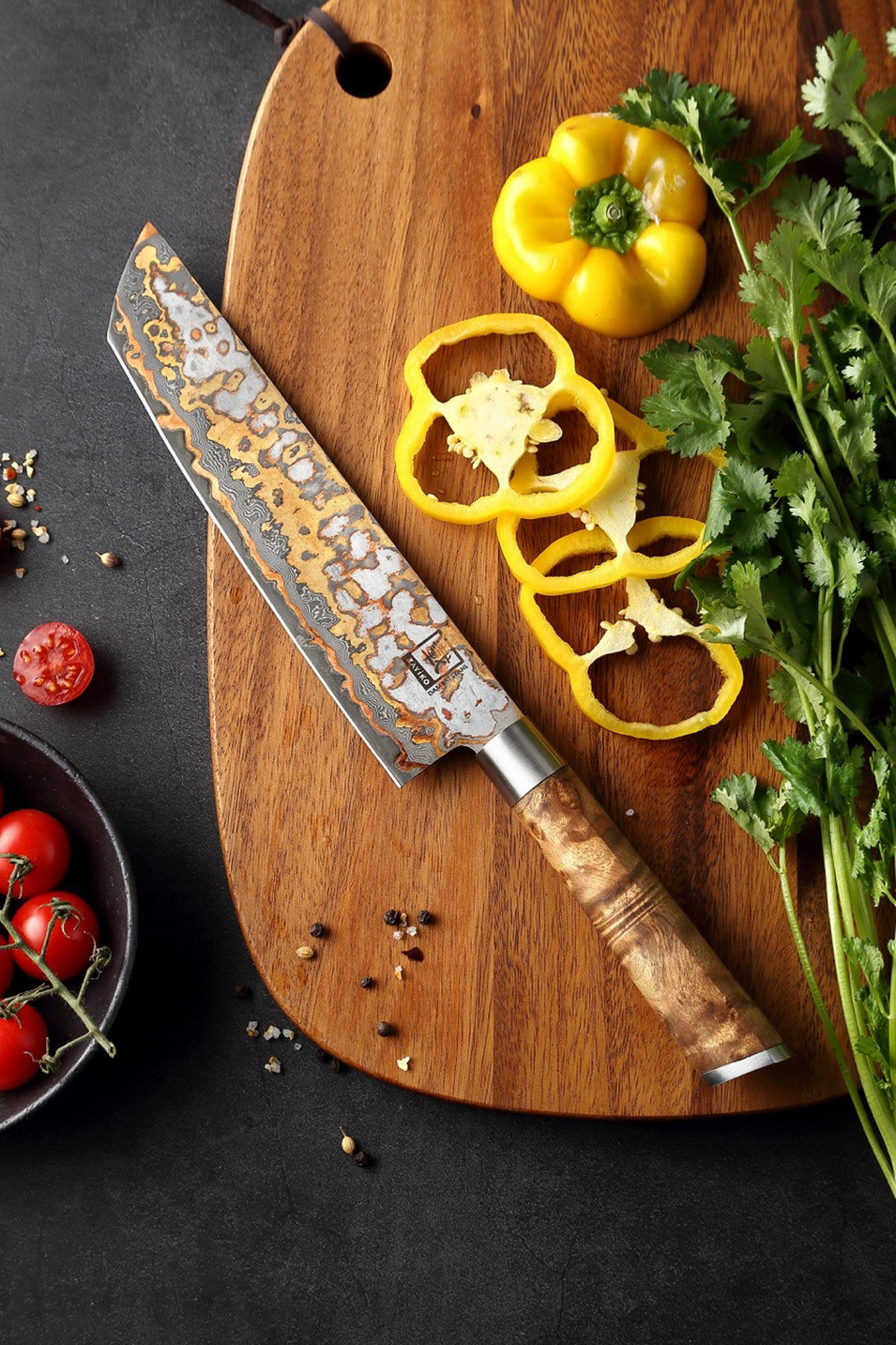 TANTO Chefmesser MysticMagma Damast - Braun, Holz/Metall (34cm) - Zayiko