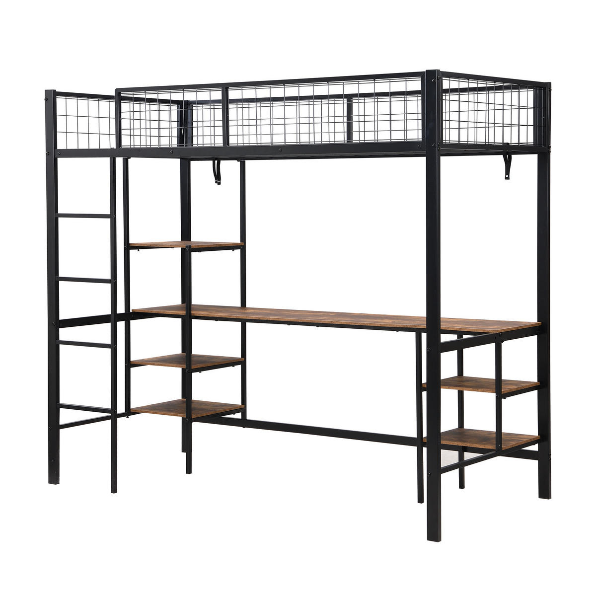 ETAGENBETT mit Tisch und Regal 90x200 cm Metall/Holzoptik Schwarz - Schwarz, Metall (90/200cm) - Meubliv
