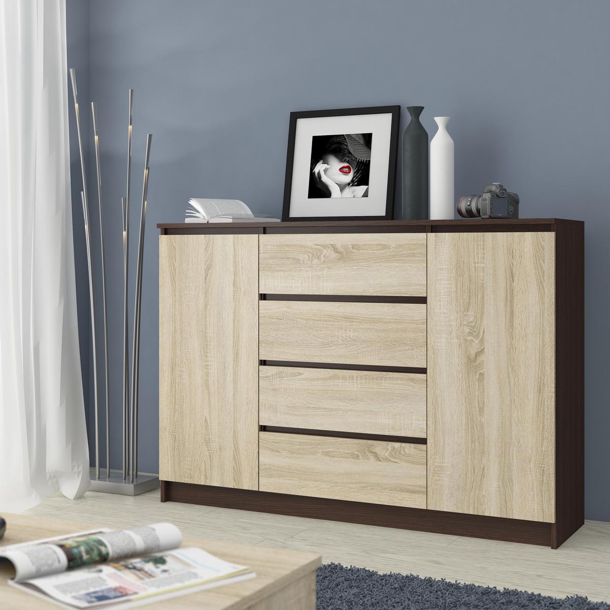 KOMMODE Dunkelbraun, Eiche Sonoma 99/138/40 - Dunkelbraun, Holzwerkstoff (138/99/40cm) - RAUMHIRSCH FURNITURE