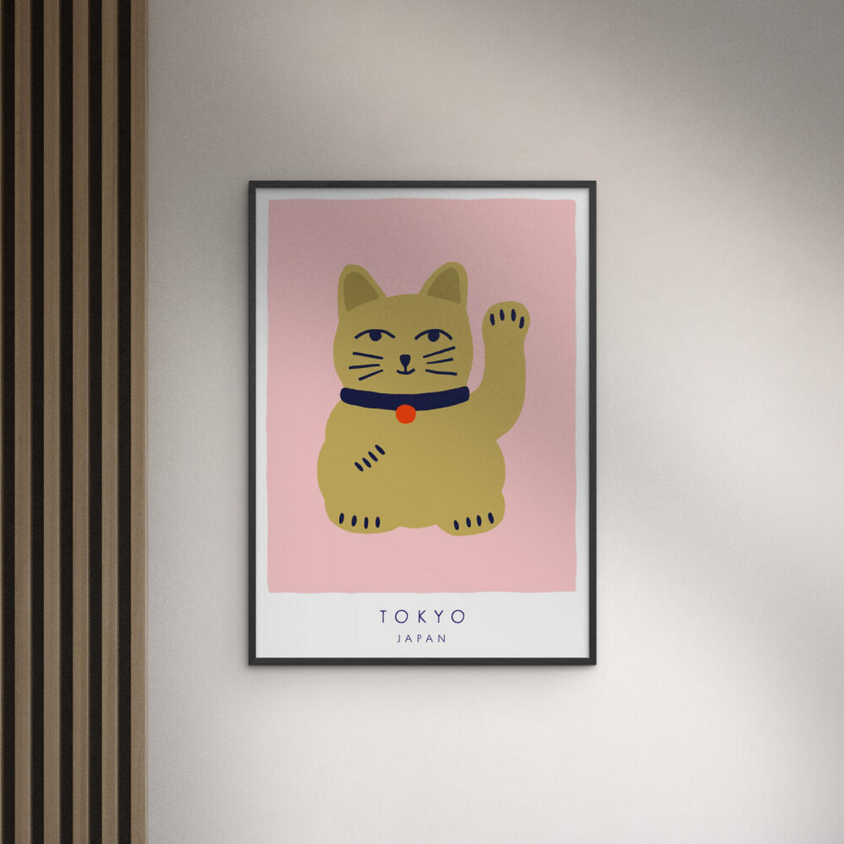 POSTER mit Rahmen Maren Gross - Maneki Neko, A Lucky Cat - Pink/Schwarz, Holz/Papier (30/40cm) - Poster&Frame