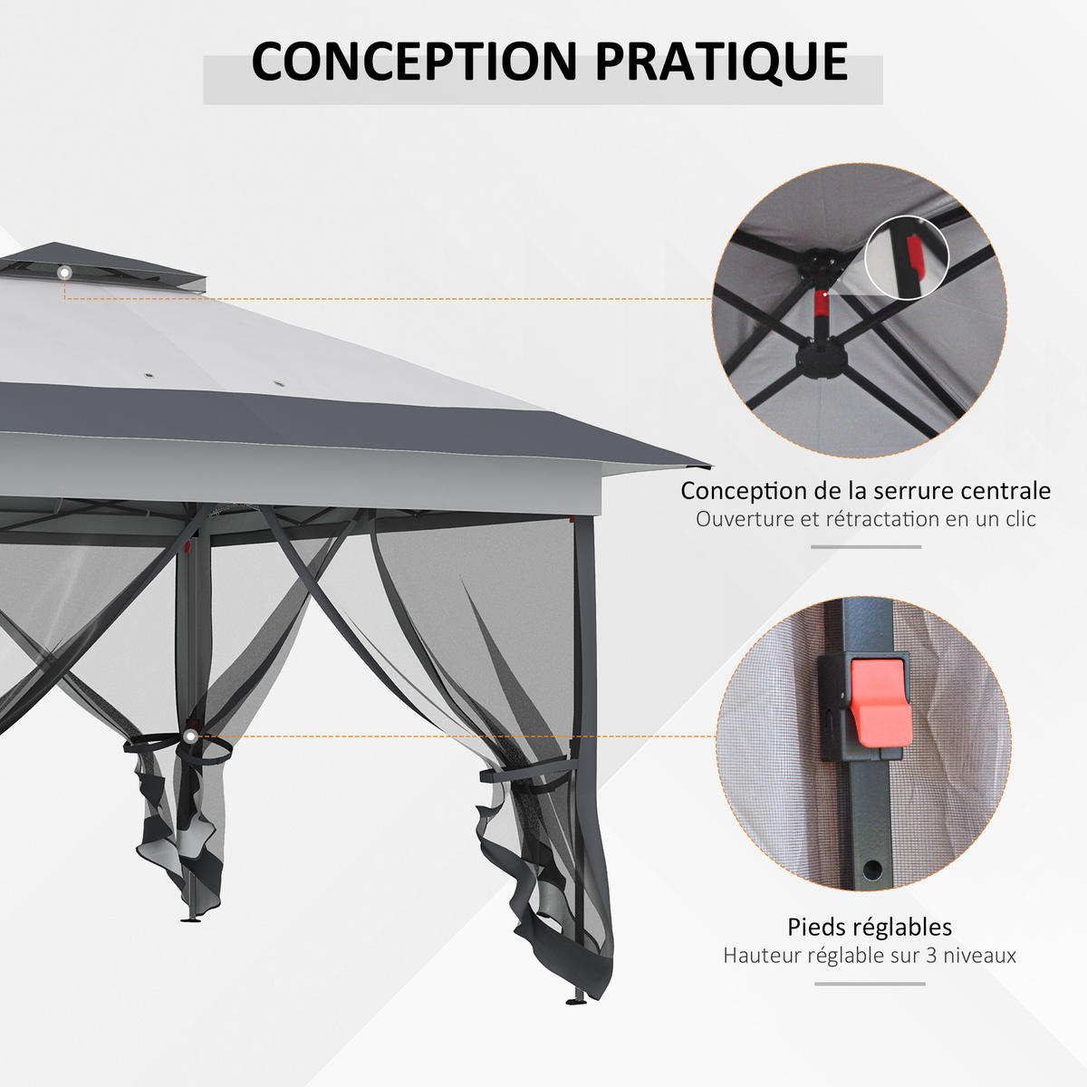 PAVILLON DE-13982 Pop-up, 4 Moskitonetze Grau - Grau, Metall (364/298/364cm) - ComfortXL