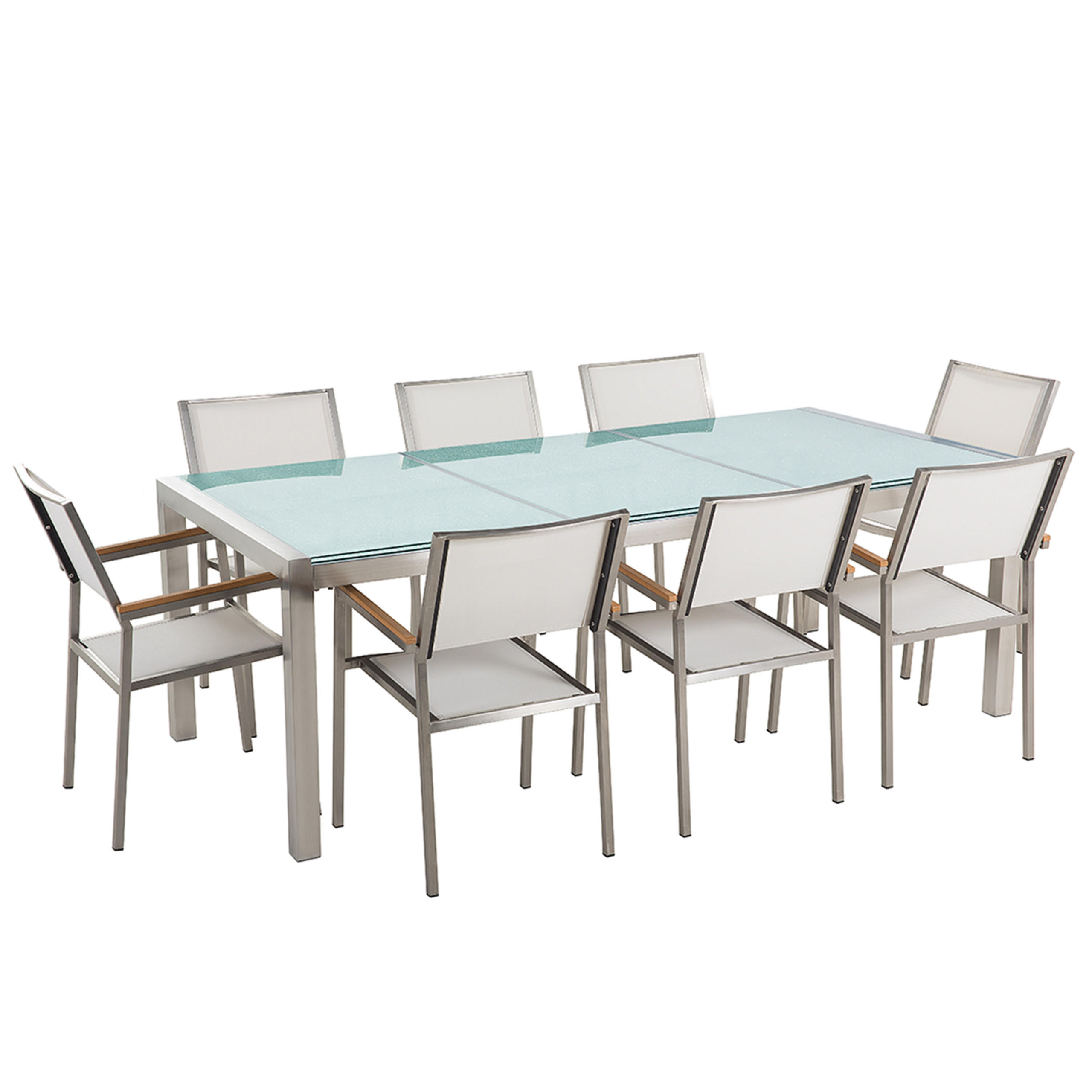 GARTENMÖBEL SET 8-Sitzer Crashglas Textilbespannung weiß Grosseto - Transparent/Silberfarben, Glas - Beliani