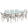 GARTENMÖBEL SET 8-Sitzer Crashglas Textilbespannung weiß Grosseto - Transparent/Silberfarben, Glas - Beliani