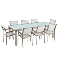 GARTENMÖBEL SET 8-Sitzer Crashglas Textilbespannung weiß Grosseto - Transparent/Silberfarben, Glas - Beliani