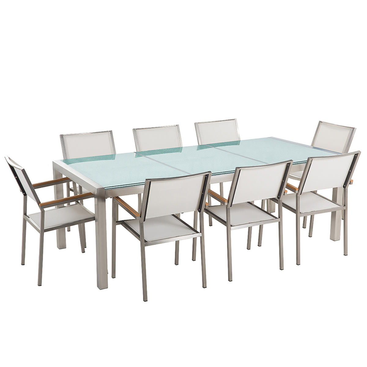 GARTENMÖBEL SET 8-Sitzer Crashglas Textilbespannung weiß Grosseto - Transparent/Silberfarben, Glas - Beliani