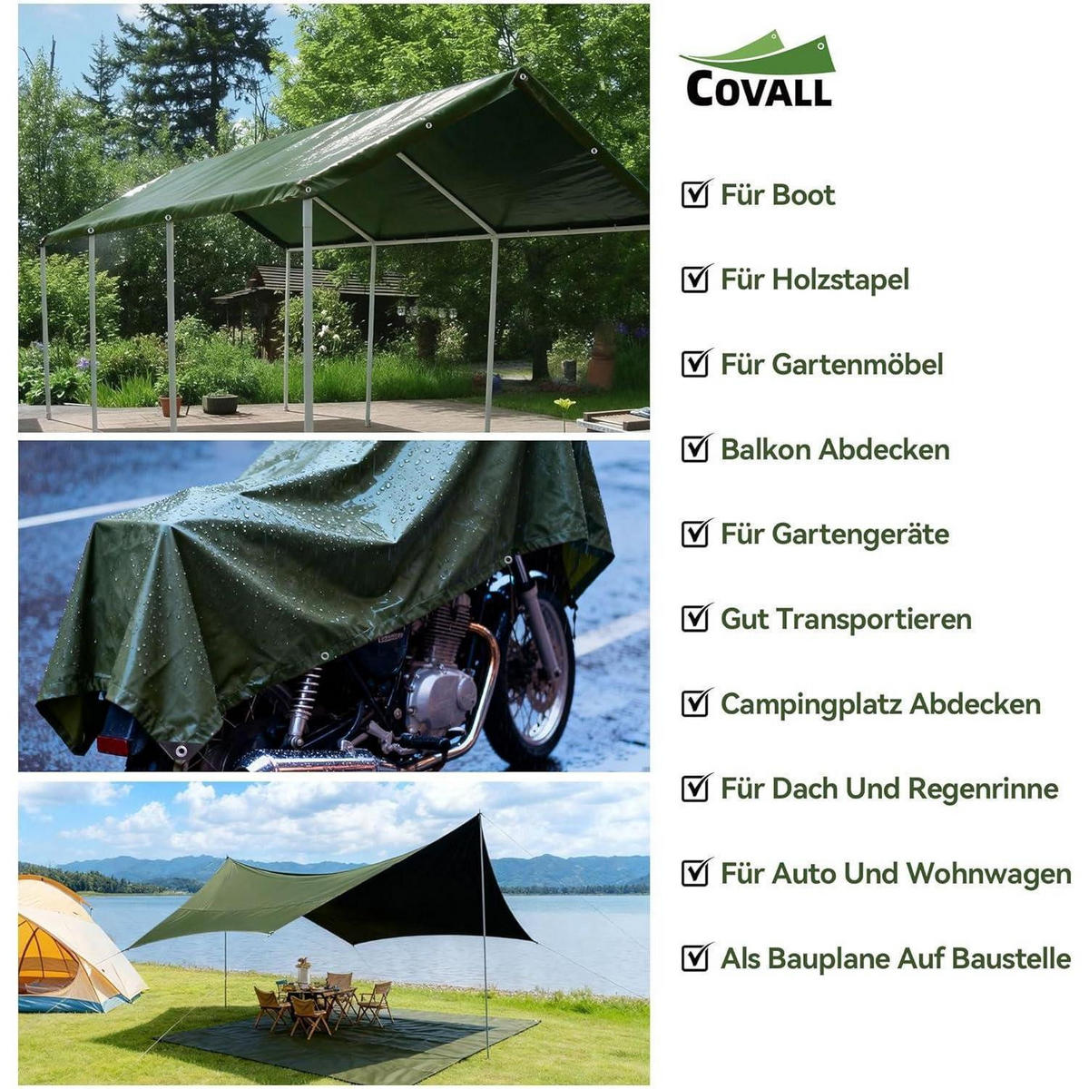 ABDECKPLANE 10 x 10 m Grün 115g/m² Wasserdicht UV-beständig - Grün, Kunststoff (49/39/16cm)