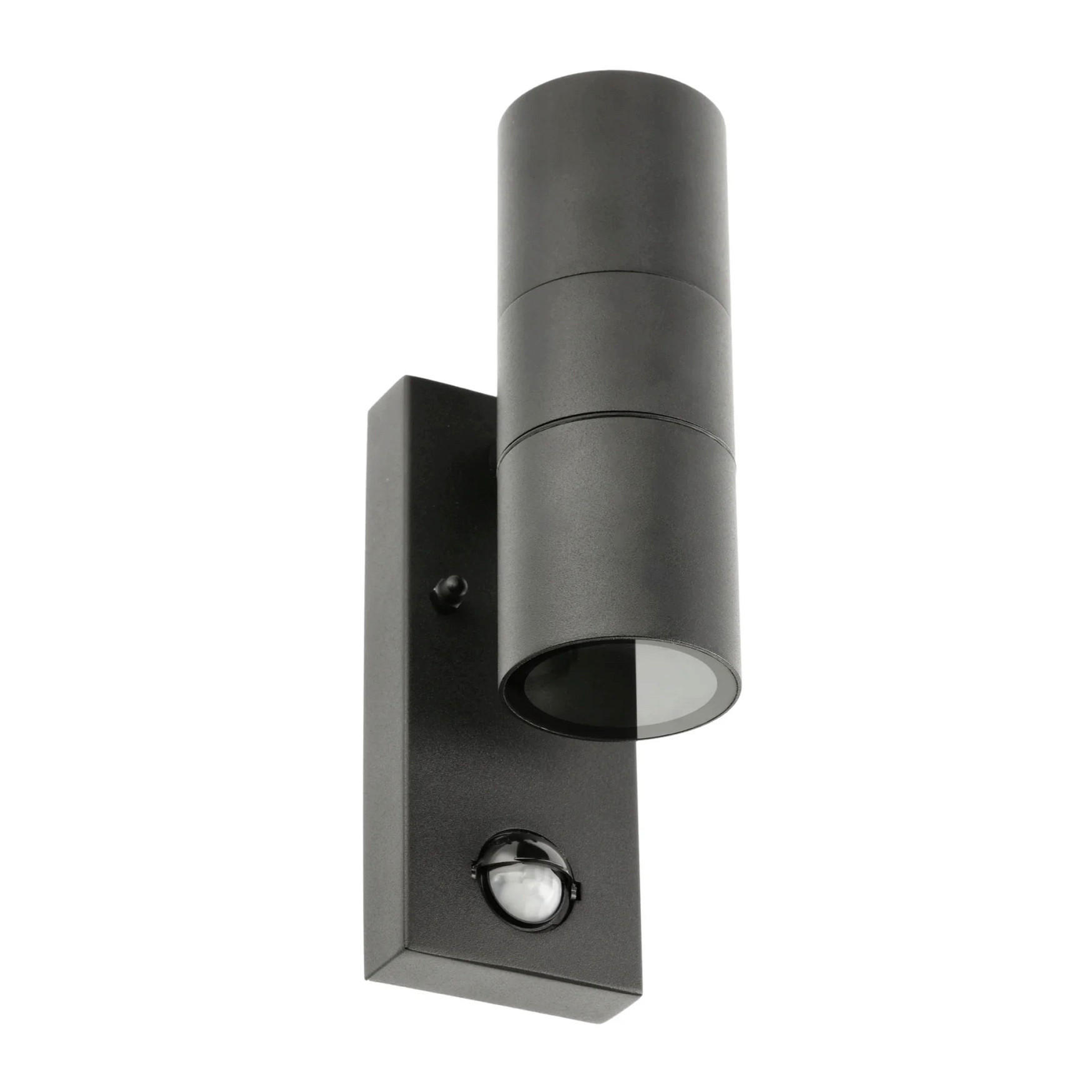 AUSSENWANDLEUCHTE Schwarz Edelstahl GU10 Auf und Ab IP44 mit PIR-Bewegungsmelder - Schwarz, Metall (6.9/22/10.2cm) - CGC Europe