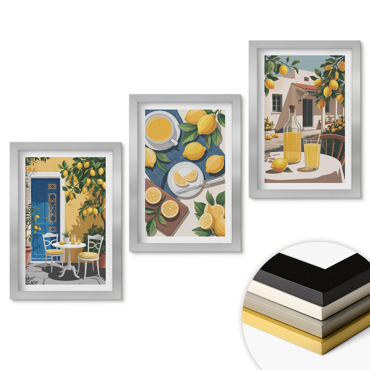 WANDBILDER 3er Set - 20x30 cm Silberner Rahmen - Patio Sun Limonade - Silberfarben, Kunststoff (20/30cm) - ArtPrintCave