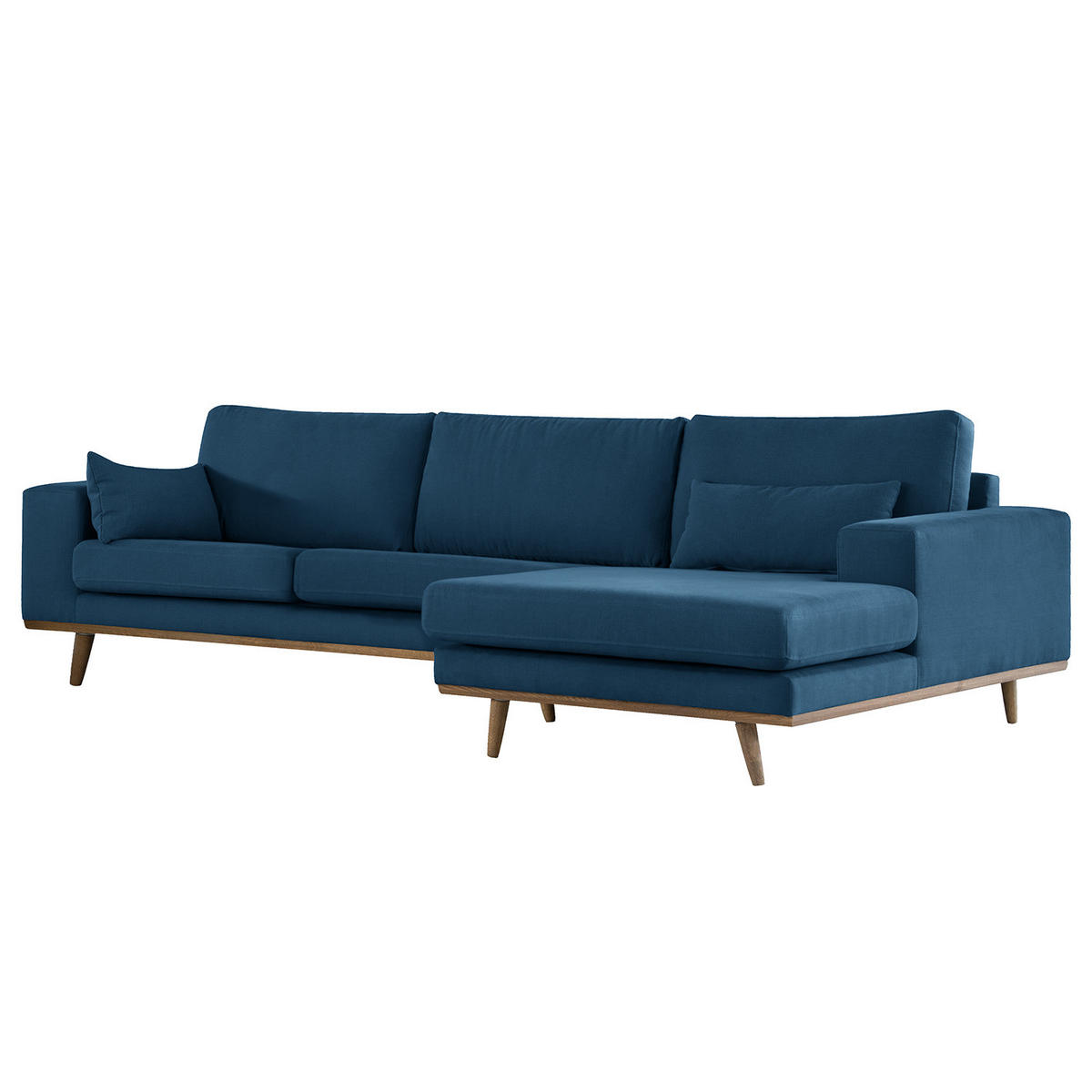 ECKSOFA mit Longchair - Blau/Eichefarben, Naturmaterialien/Eichenholz (281/153cm) - home24