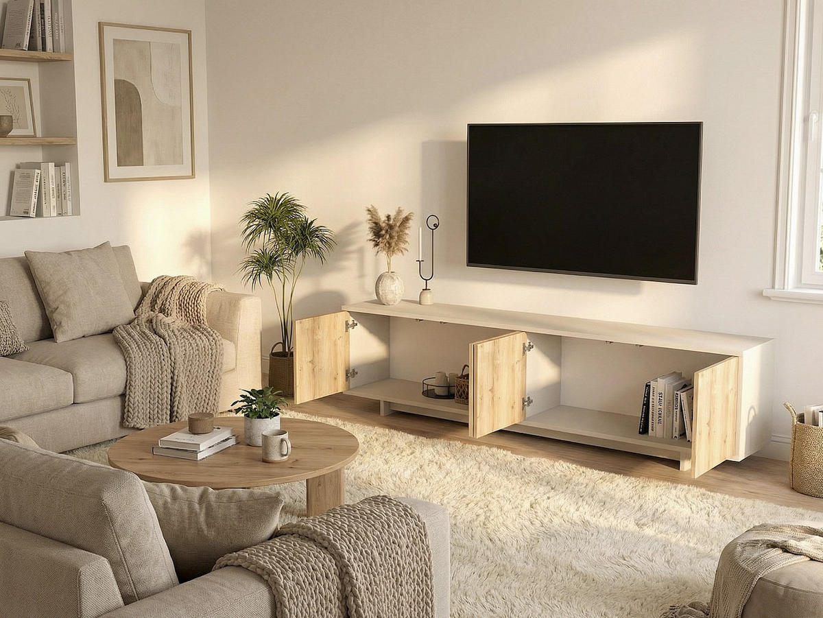 TV-BOARD - 180 x 40 - holz - beige, naturfarben hell Zefyna - Beige/Naturfarben, Holz (180/45.8/40cm) - Vente-Unique