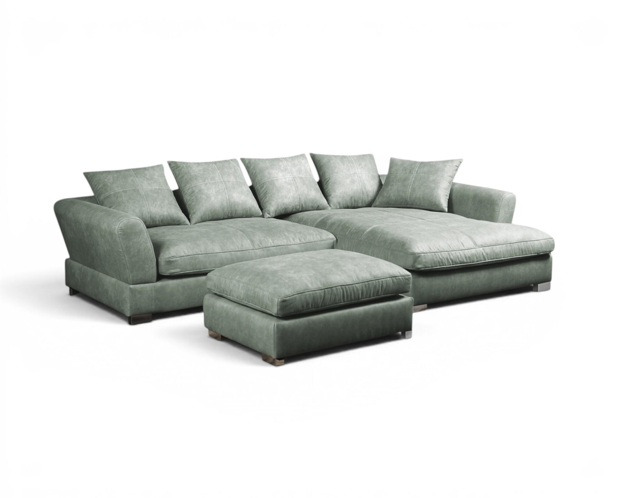 ECKSOFA Tizian Inkl. Hocker - Hellgrün, Holzwerkstoff/Textil (290/182cm) - Fun Möbel