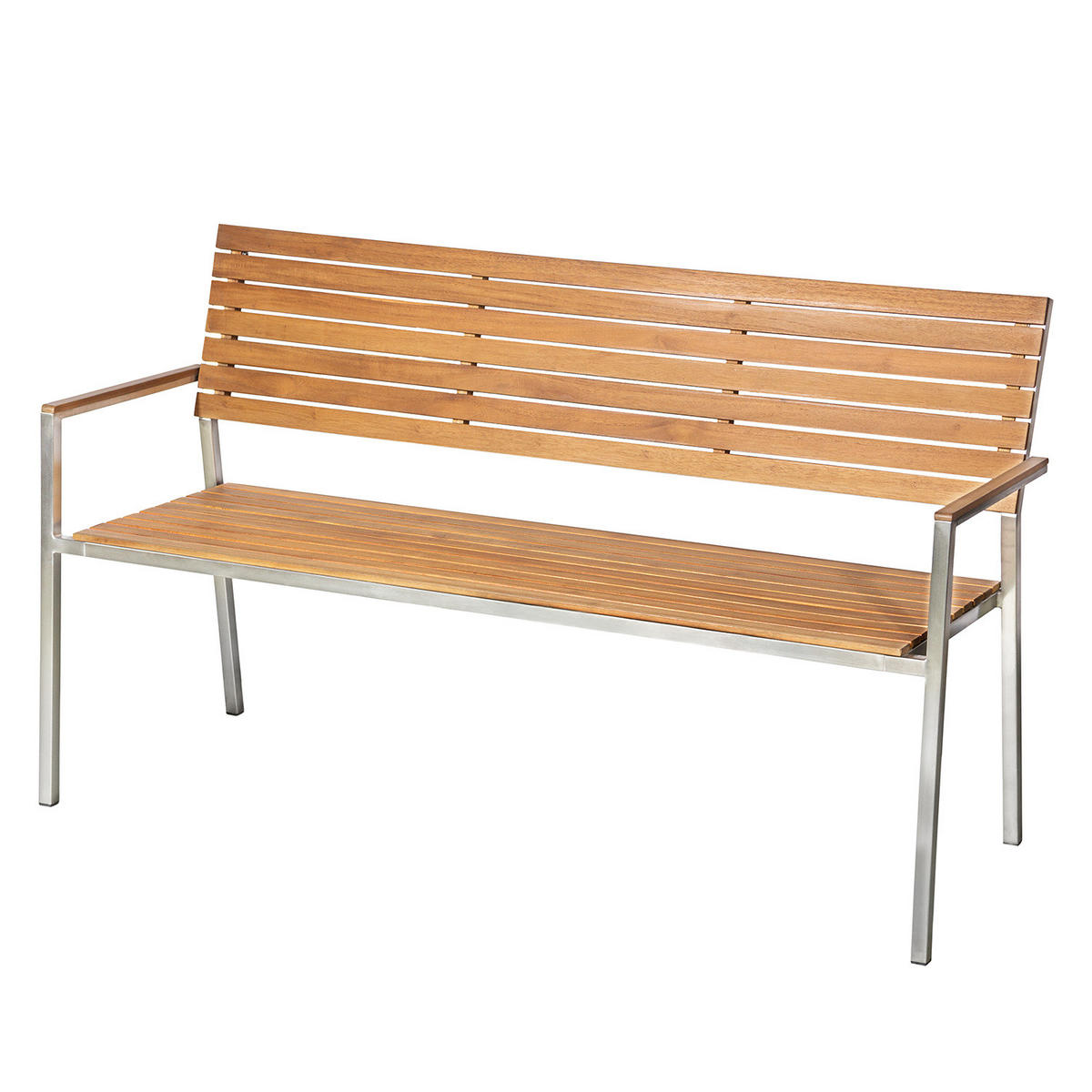 GARTENBANK - Teak massiv / Edelstahl - Silberfarben/Braun, Holz/Metall (151/86/55cm) - home24