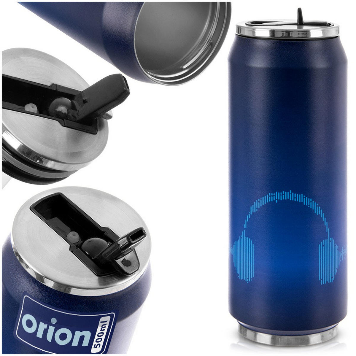 THERMOBECHER Dose Kopfhörer 500 ml Dunkelblau - Dunkelblau, Metall (0.5L) - Orion 
