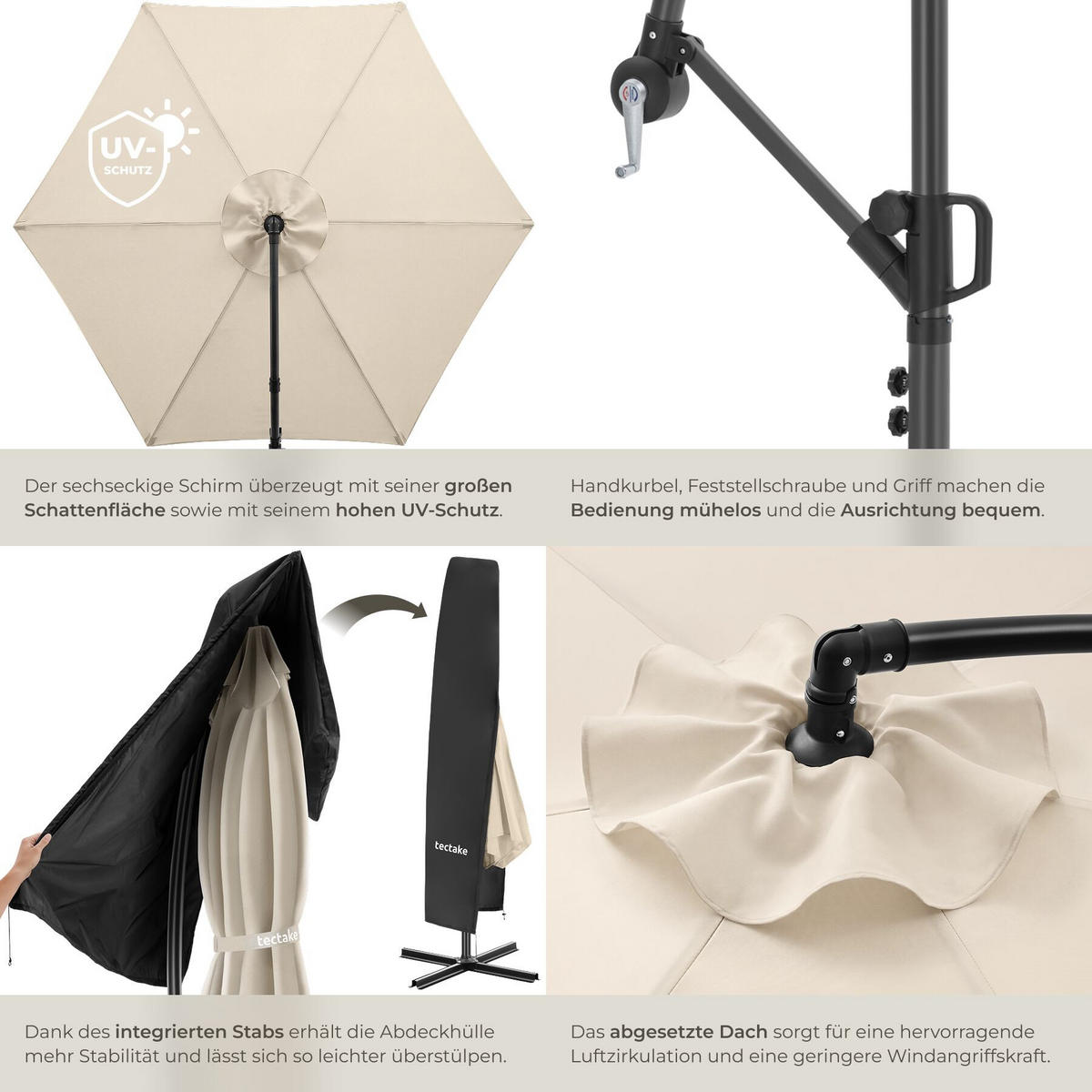 AMPELSCHIRM Artemis, inkl. Schutzhülle, beige - Beige, Metall (350/337cm) - tectake