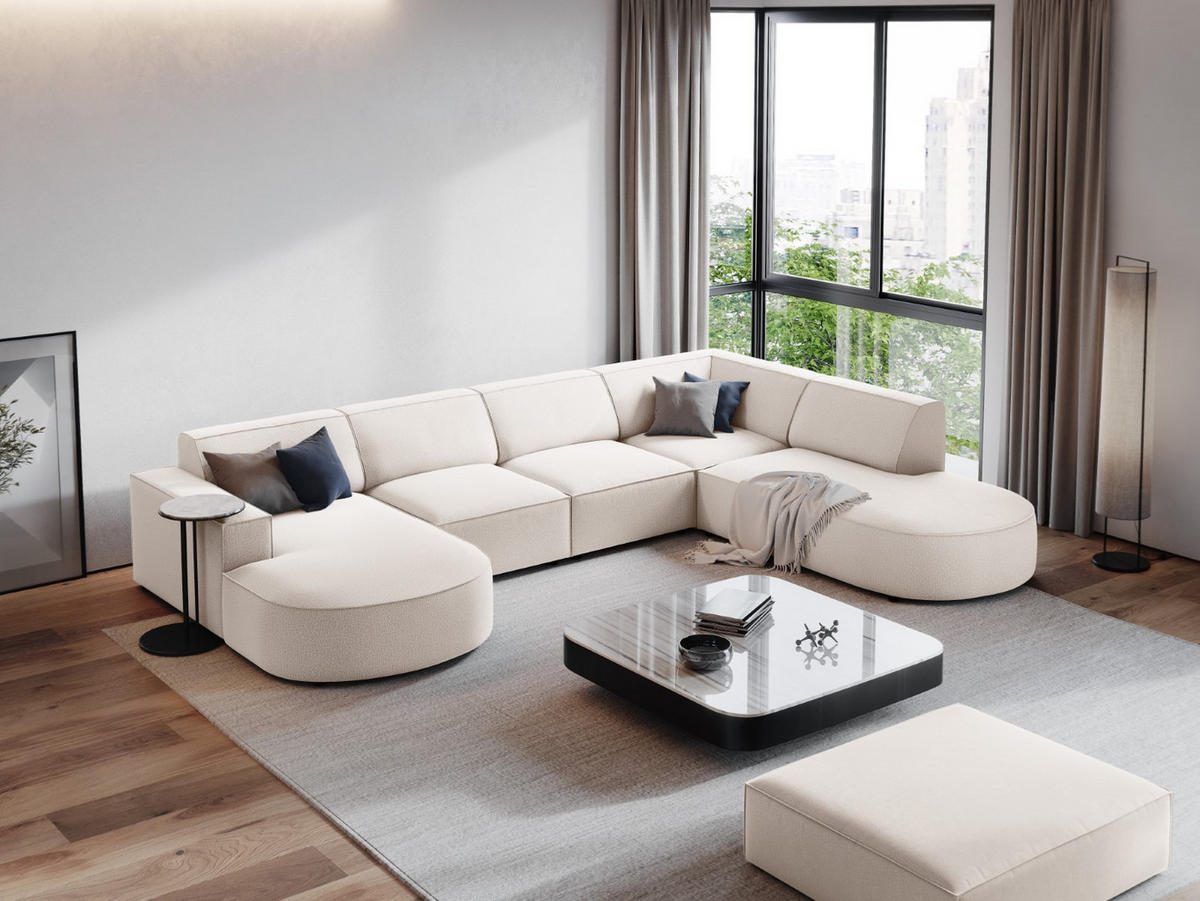 POUF Jodie aus strukturiertem Stoff leichtes beige - Beige, Textil (80/40/102cm) - Micadoni