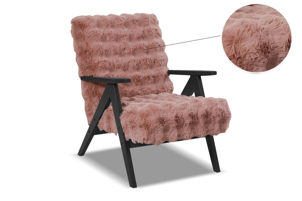 SESSEL Capri Altrosa Bouclé - Schwarze Füße - 64x80x83 cm - Pink/Schwarz, Holz/Holzwerkstoff (64/80/83cm) - Ravio