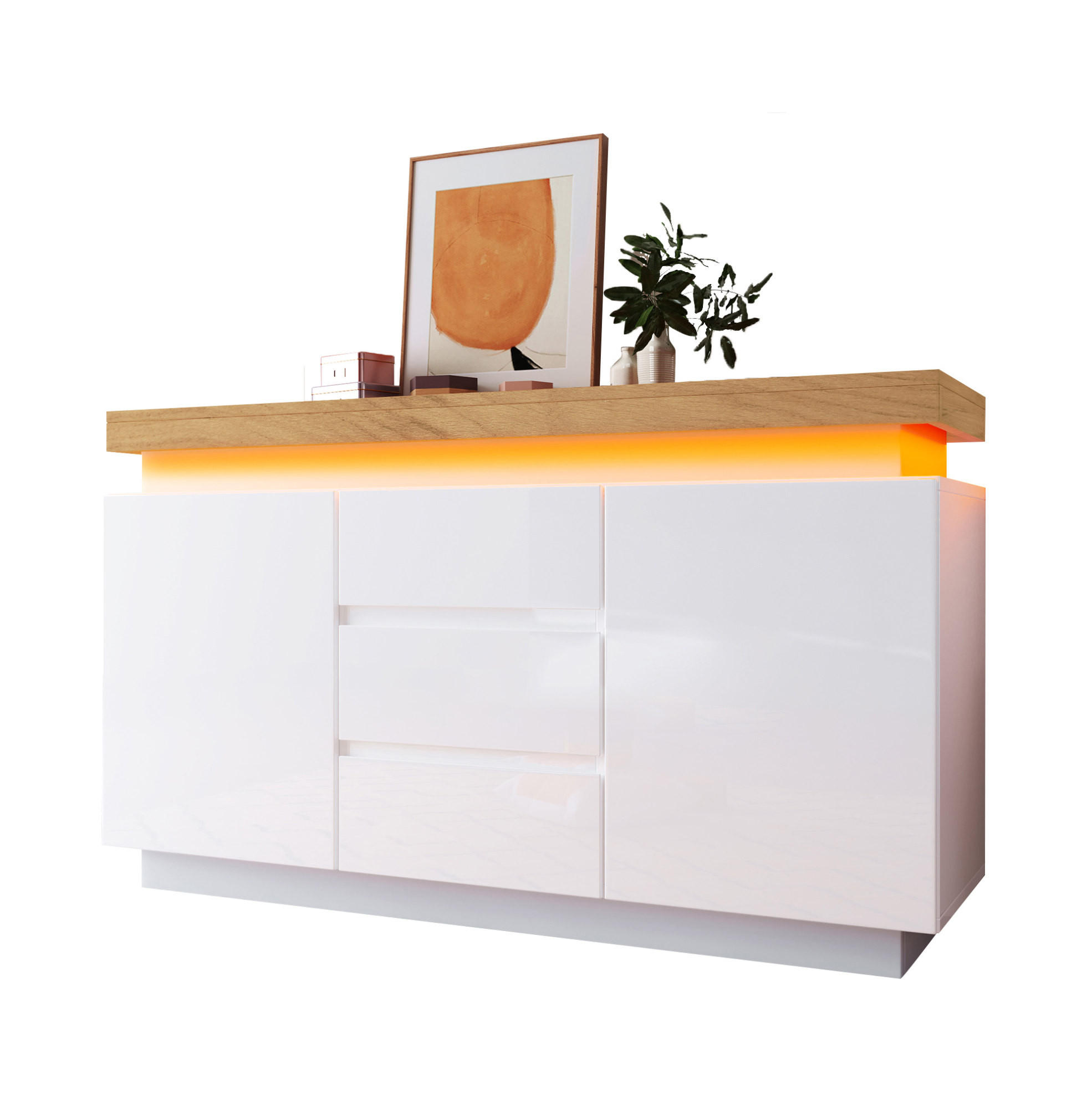 KOMODA od iverice i MDF-a, 140/39/81 cm bijela, s LED rasvjetom - bijela, drvni materijal (140/81/39cm) - Modenvie
