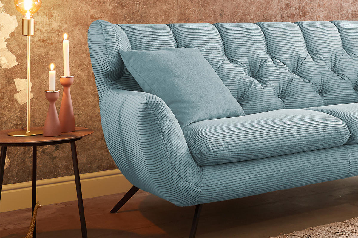 SOFA CHARME Blau Cord - Blau/Schwarz, Textil/Metall (200/94/95cm) - KAWOLA