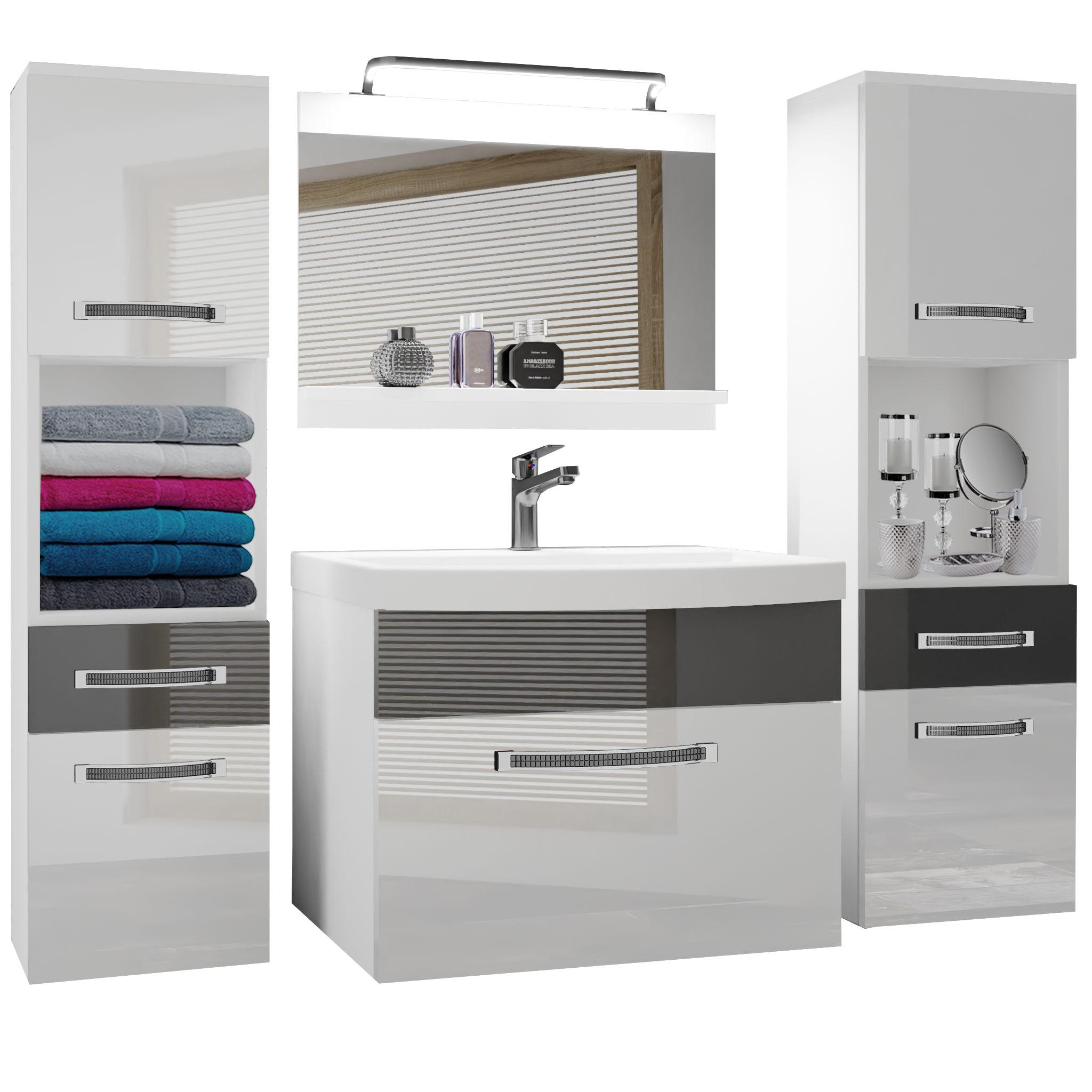 BADMÖBEL Badezimmer Weiß Silber Glänzend - Silberfarben/Weiß, Holz (140/113/40cm) - B BELINI GROUP
